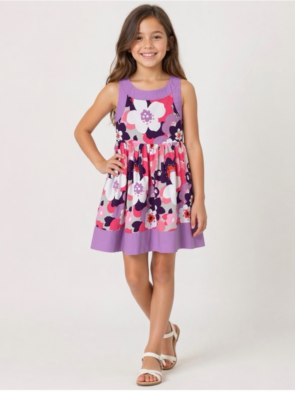 Gymboree Girls Dress Size 8 100% Cotton Sleeveless Bright Summer Purple 70s